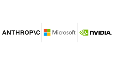 شعارات Anthropic وMicrosoft وNVIDIA في إعلان الشراكة الرسمي